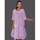 abordables Avec veste-Robe à deux pièces A-ligne pour la mère de la mariée à la plage invitée de mariage élégant col arrondi longueur genou chiffon dentelle sans manches vestes avec plis et appliqués 2025 taille