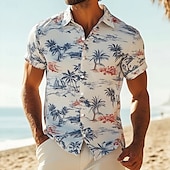 halpa Kukkakuosi-Miesten Kukkapainatus Toile de Jouy Paita Havaiji paita Button Up paita Lyhythihainen Havaijilainen Lomakeskus Loma Pyhäpäivä Ranta-asut Kesä Kevät Sänkyjen avaus 3D-tulostus kauluspaidat Valkoinen
