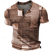 billiga Geometrisk-Herr Grafisk Rutig Waffle Henley Shirt T-shirts Kortärmad 3D-tryck Mode Designer Grundläggande Utomhus Ledigt Dagligen Sommar Blå Grön Kaki Mörkgrå Henley Henley T-shirt