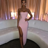levne Bodycon Club Dresses-dámské pouzdrové šaty společenské šaty krátké minišaty šampaňské zlaté modré bez rukávů čistá barva bez zad nařasené jaro léto studené rameno personalizované stylové horké párty slim 2023 s m l xl xxl
