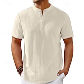 economico Camicie Popover da Uomo-Per uomo Camicia Camicia Estiva Camicia casual Camicia da Spiaggia Camicia con Bottoni Nero Bianco Blu marino Kaki Beige Manica Corta Semplice Henley Ferie Casual Quotidiano Bottonato Abbigliamento