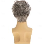 baratos Perucas Casam-Perucas masculinas curtas cinza sintéticas resistentes ao calor naturais para cosplay de halloween