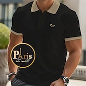 cheap Men&#039;s Classic Polo-Men&#039;s Text Eiffel Tower Polo Short Sleeve Polo Shirts Collared Shirts Business Casual School Athleisure Daily Wear 3D Print Summer Black Pink Navy Blue
