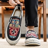 cheap Slip-On Casual Shoes-Men's Black and Red Slip-On Walking Shoes with Tribal Pattern – Comfortable and Stylish Sneakers for Casual and Outdoor Activities