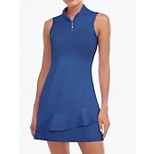 economico Abbigliamento Tennis da donna-US Open Per donna Abito da tennis con pantaloncini e reggiseno incorporati Abito sportivo Senza Maniche Pieghettato Traspirante Tennis Golf Pickleball Collo con zip Tinta unita Vestito Tank Back Nero