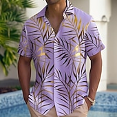 halpa Trooppiset kasvit-Miesten Palmu lehtiä Trooppiset kasvit Paita Havaiji paita Button Up paita Lyhythihainen Havaijilainen Loma Pyhäpäivä Ranta-asut Kesä Kevät Sänkyjen avaus 3D-tulostus kauluspaidat Edessä yksi tasku