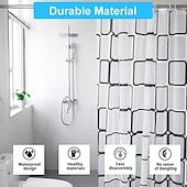 abordables Rideaux de Douche-Douche rideau sous-marin en PEVA avec crochets en plastique imperméable pour la décoration de salle de bain rideaux contemporains transparents motif toile noir et blanc
