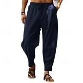 baratos Clássico-Homens Calças de linho Calças Calça verão Calças Harem Bolsos Com Cordão Cintura elástica Tecido Conforto Respirável Comprimento total Ao ar livre Casual Diário Moda Estilo Clássico Branco Amarelo