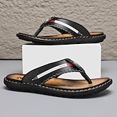 billige Ferietøfler-marineblå flip-flop-sandaler i imitert skinn for menn – myke og komfortable med stroppdetaljer, ideell for uformelle sommerdager, avslapning på stranden og ved bassenget