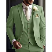 cheap Formal Suits-Men&#039;s Wedding Business Suits Sage Formal Summer Solid Colored Standard Fit 3 Piece Single Breasted Two-buttons