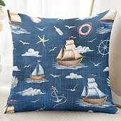 billiga Kuddfodral-Havs småbåtar dekorativa kastkuddöverdrag 1PC mjuk fyrkantig soffkudde fodral kuddfodral för sovrum vardagsrum soffa stol