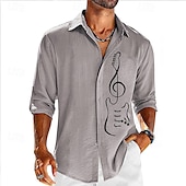 preiswerte Musik und Gitarren-Herren Boardmasters Gitarre Hemd Knopfhemd Langarm Mode Streetwear Designer Outdoor Lässig Täglich Sommer Frühling Herbst Umlegekragen Druck Blau Grün Grau