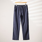 cheap Classic-Men&#039;s Linen Pants Trousers Summer Pants Beach Pants Pocket Drawstring Elastic Waist Plain Comfort Breathable Vacation Daily Holiday Hawaiian Boho Navy Blue Beige