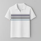baratos Polo Elite Masculino-Homens Pólo Trabalho O negócio Coleira de gaivota Manga Curta Férias Vintage Bloco de cor Listrado Bloco de cor Listas Verão Primavera Preto Branco Azul Marinha Pólo