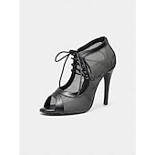 abordables Chaussures de danses latines-Escarpins de danse latine à lacets en maille noire pour femmes avec bout ouvert – chaussures de salsa à talons aiguilles respirantes pour la performance, la fête et l&#039;entraînement