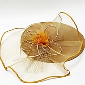 cheap Fascinators-Headdress Sinamay Fedora Hat Wedding Evening Party Tea Party Horse Race Cocktail Vintage Cute With Feather Headpiece Headwear