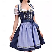 billige Dirndl-Kvinnens Oktoberfest dirndl kjole snøring satengbånd rutete ølfestival forkle tradisjonell kjole Oktoberfest