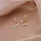 abordables Boucles d&#039;oreilles-Boucles d&#039;oreilles rétro en forme de queue de poisson avec perles en zircon, personnalité, tempérament simple, élégantes, boucles d&#039;oreilles féeriques