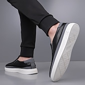 baratos Ténis para Homem-Tênis masculinos slip-on brancos com detalhes em PU – calçados leves e modernos para streetwear, viagens e trajes casuais