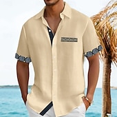 preiswerte Urlaub-Herren Hemd Leinenhemd Sommerhemd Strandhemd Karomuster Urlaub Ferien Schwarz Marineblau Grün Khaki Kurzarm Kragen Sommer Bekleidung
