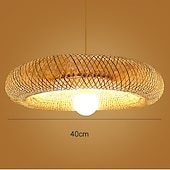 abordables Luces de isla-Lámpara de araña de bambú retro de ratán de 40 cm, lámpara de techo E26/E27, adecuada para salas de estar, dormitorios, restaurantes, cafeterías, bares y clubes, 110-240 V.