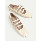 voordelige Platte damesschoenen-Rode Mary Jane-flats van lakleer uit de jaren 30 voor dames met drievoudige gespen – retro klassieke schoenen voor feestjes en dagelijks gebruik