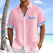 voordelige Vakantie-Voor heren Overhemd Linnen overhemd Zomer overhemd Strand Kleding Overhemd met knopen Effen Kleur Vakantie Curise Wit Blozend Roze Marineblauw Licht Blauw Korte mouw Kraag Zomer Lente zomer Kleding