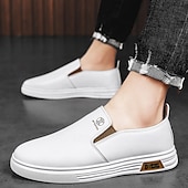 preiswerte Herrenpantoletten &amp; -slipper-weiße Slip-On-Sneaker für Herren mit kontrastierenden Kunstlederakzenten und rutschfester Gummisohle – stylisch und bequem für die Freizeit und den Alltag