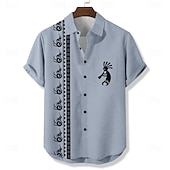 economico Modello etnico-Per uomo Geometrico Etnico Kokopelli Camicia Camicia casual Camicia con Bottoni Manica Corta Vintage Retrò Vacanza Ferie Abbigliamento casual alla moda Estate Collo ripiegato Stampa 3D Una tasca