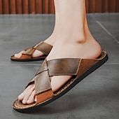 preiswerte Urlaubsandalen-Braune Herren-Sandalen mit Kreuzriemen aus Kunstleder – bequeme Schlupfsandalen mit hochwertiger Lederkonstruktion und verstellbarer Passform, ideal für entspannten Sommerlook und Outdoor-Abenteuer