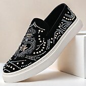 levne Pánské nazouváky a mokasíny-pánské černé slip-on tenisky s cvočky a kamínkovými detaily - módní společenské boty pro taneční akce a speciální příležitosti
