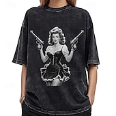 billiga Blast-T-shirt Överdimensionerad Acid Washed Tee Retro affisch Retro flicka Grafisk Till Par Herr Dam Vuxna Maskerad Varmstämpling Ledigt / vardag