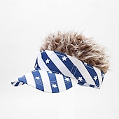 cheap Men&#039;s Costumes-American Flag Mens Visor Cap Wig Adjustable Baseball Cap Golf Hats with Fake Hair