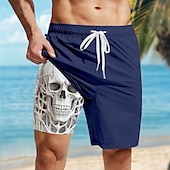 cheap Retro Vintage &amp; Ethic-Men&#039;s Skull Lined Shorts 2 in 1 Board Shorts Swim Shorts Mid Waist Hawaiian Casual Vacation Holiday Beach Wear Side Pockets Color Block With Compression Liner Designer Clothing Apparel