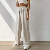 cheap Plain Cotton Linen Pant-Women&#039;s Cotton Linen Pants Slacks Streetwear Casual Full Length Natural Plain Pocket Elastic Waist Comfy Comfortable Casual Daily Weekend Apricot Light Sky Blue Black Army Green Summer Regular Fit