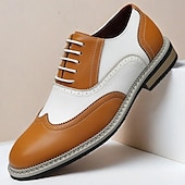 abordables Officiel-Chaussures richelieu pour homme en similicuir blanc et beige avec des touches de bleu – Chaussures de bal tendance pour hommes élégants