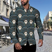 preiswerte Herrenhemd zum Knöpfen-Herren Hemd Sommerhemd Freizeithemd Strandhemd Knopfhemd Grau Blau Schwarz Hellgrün Dunkelgrün Grün Langarm Grafik Revers Urlaub Hawaiianisch Button-Down Bekleidung Polyester Mode Lässig Bequem