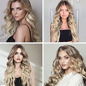 economico Parrucche trendy sintetiche-Parrucche lunghe ondulate da castano a biondo per donne, 27 parrucche lunghe e ricce, parrucca naturale ombré resistente al calore con rete per parrucca, parrucche sintetiche per donne, feste in