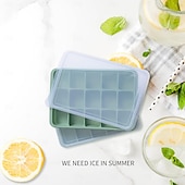economico Stampi per cubetti di ghiaccio-vaschette per cubetti di ghiaccio, facili da rimuovere, 15 stampi per cubetti di ghiaccio in silicone flessibile con coperchio rimovibile, riutilizzabili, impilabili per whisky, alimenti per bambini,