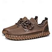 cheap Casual Lace-Up Shoes-Men's Beige Knit Casual Sneakers, Lightweight Lace-Up Comfort Walking Shoes for Daily Wear, Travel, Weekend Leisure and Smart Casual Outfits