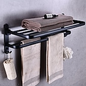 economico Portasciugamani-Portasciugamani in lega di alluminio, organizer portaoggetti da parete, portasciugamani pieghevole, accessori per il bagno, nero