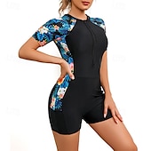 billige Utslett vakter-Dame Rash-guard One-Piece Badetøy UV Solbeskyttelse UPF50+ Lettvekt Kortermet Spandex Badetøy Badedrakt Forside Glidelås Svømming Surfing Strand Vannsport Sommer Vår Høst
