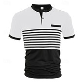preiswerte Klassisches Poloshirt für Herren-Mehrfachpackungen 2St Herren Stehkragen Kurze Ärmel Weiß + Orange Polo mit Knopfleiste Golfshirt Golf Poloshirts Knöpfe Gestreift Urlaub Alltagskleidung Polyester Sommer