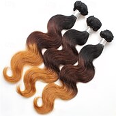 voordelige 1 bundel menselijke haarweefsels-1 bundel echt mensenhaar driekleurige bundel t1b/4/27# body wave mensenhaar 14-24 inch