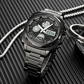 abordables Relojes digitales-Reloj Electrónico LED de Acero Inoxidable Completo para Hombre SKMEI Lujo de Doble Hora Cronógrafo Digital Reloj Deportivo Impermeable