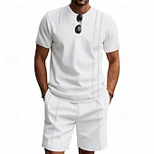 cheap Men&#039;s Tee Sets-Men&#039;s T-shirt Suits 2 Pieces Outfits Tee &amp; Shorts Short Sleeve Crew Neck Summer Plain Fashion Casual 2 Piece Vacation Daily Wear Going out Black White Royal Blue Top Tee for Men