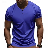 cheap Casual Henley Tee-Men&#039;s T Shirt Henley Shirt Tee Short Sleeve Shirt Short Sleeve V Neck Summer Plain Fashion Designer Basic Plain Vacation Street Going out claret Black Royal Blue Top Tee for Men