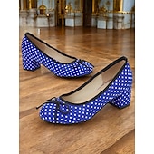 preiswerte 1950er Jahre-Rote Damen-Blockabsätze mit Punkten – Vintage-Pumps mit Schleife für Retro-Partys, Tanz und Outfits im Stil der 50er