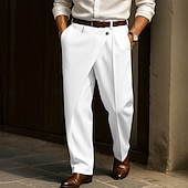 cheap Loose-Men&#039;s Dress Pants Trousers Pocket Layered Straight Leg Plain Comfort Soft Knee Length Formal Outdoor Daily Elegant Fashion Black White Micro-elastic