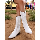 levne Cowboy &amp; Western Boots-Dámské hnědé kovbojské boty v bohémském westernovém stylu – klasické prošívání s blokovým podpatkem pro hudební festivaly, běžné nošení a outdoorové nošení